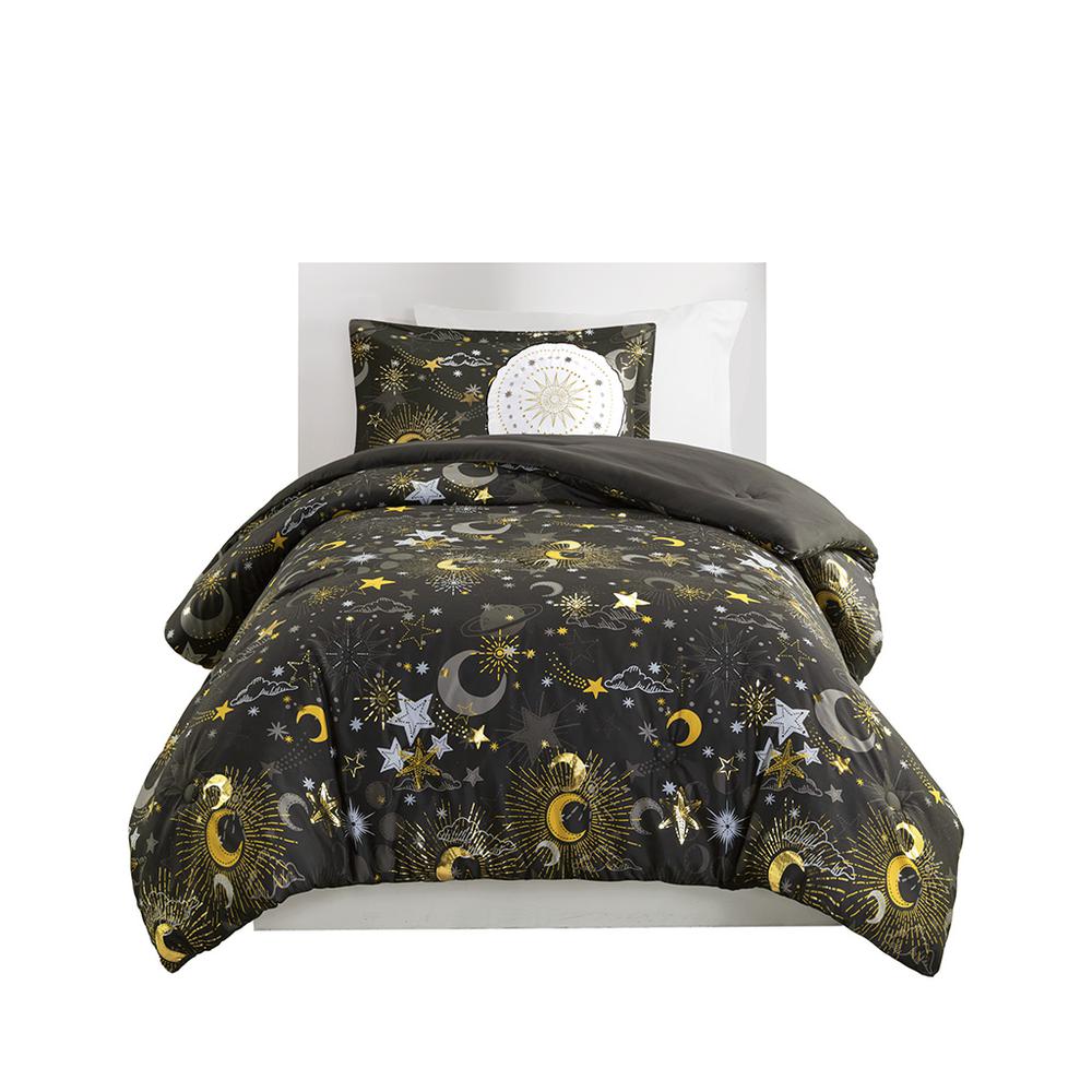 Starry Sky Metallic Comforter Set with Throw Pillow
