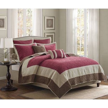 7 Piece Quilt Set with Euro Shams and Throw Pillows