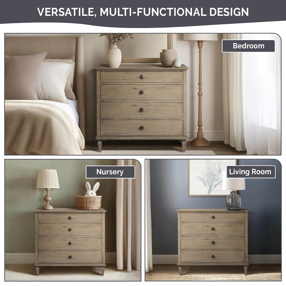Victoria 4-drawer wood dresser (40"), Antique Cream color