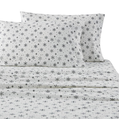 Cozy Flannel 100% Cotton Flannel Printed Sheet Set, Black Snowflakes color