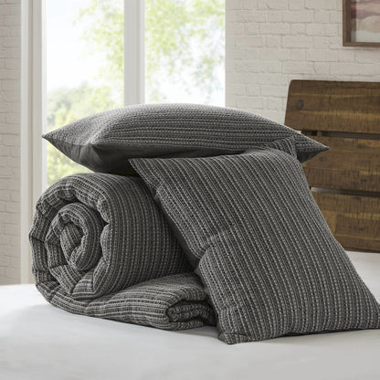 Lyon Waffle Washed Comforter Set, Charcoal color