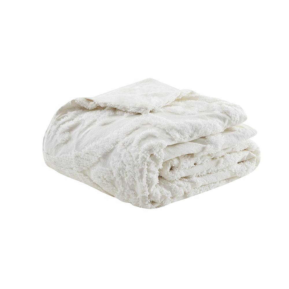 3 Piece Tufted Cotton Chenille Damask Duvet Cover Set