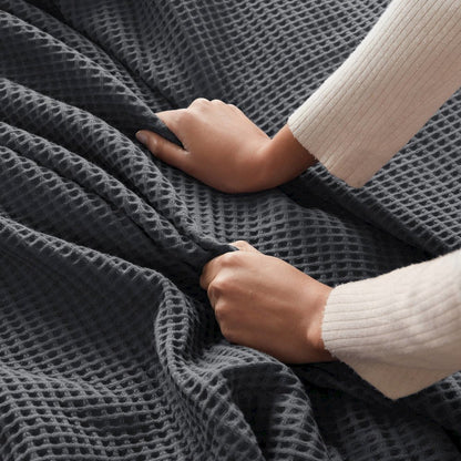 Waffle Weave Cotton Blanket, Dark Grey color