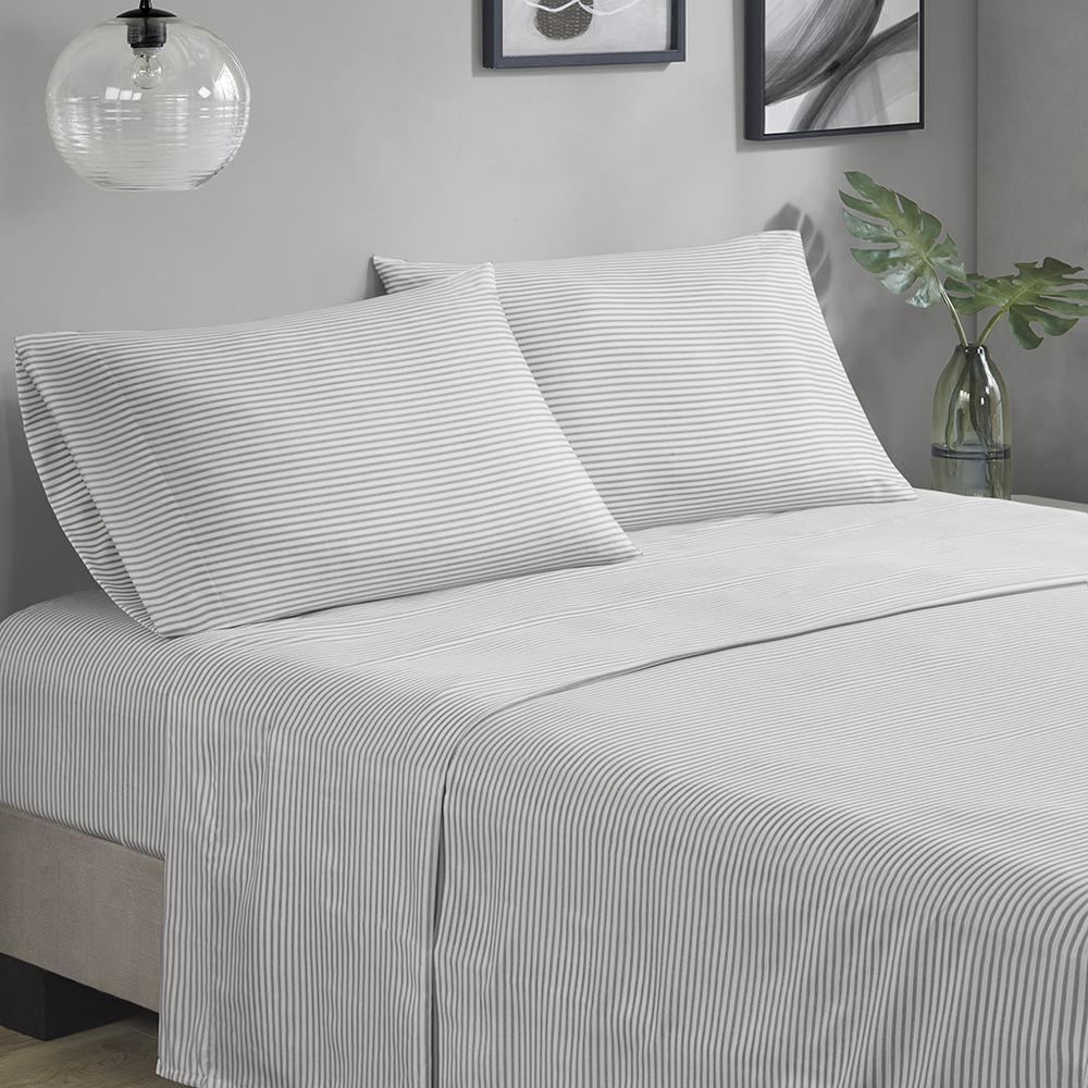 Jaxon Stripe Comforter Set with Bed Sheets, Aqua/Grey color