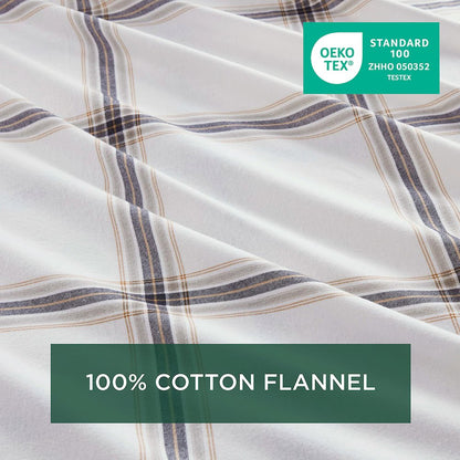 Cotton Flannel Sheet Set in Tan Plaid