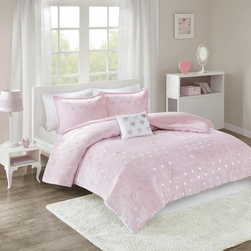 Metallic Printed Plush Comforter Set with Throw Pillow