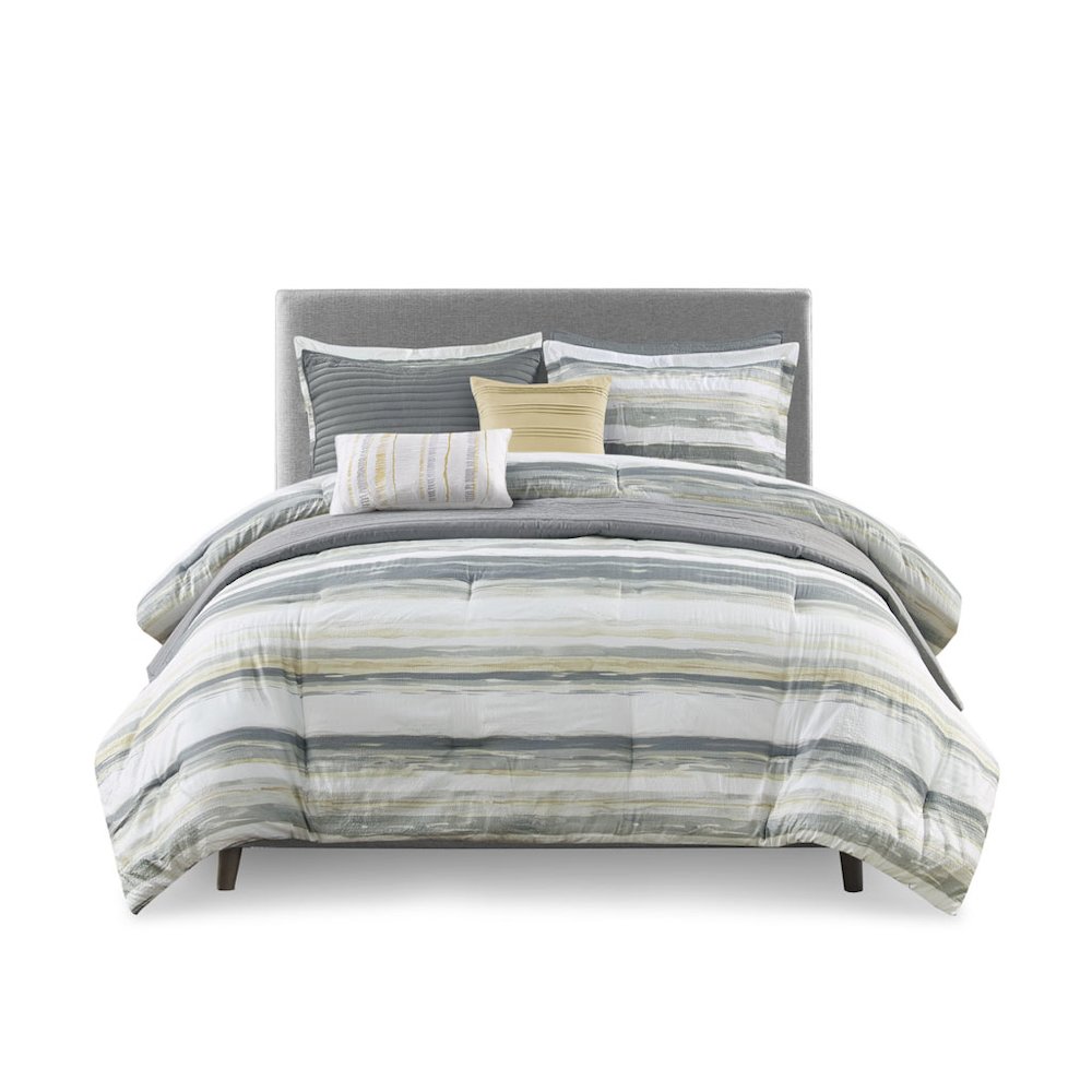8 Piece Printed Seersucker Comforter and Quilt Set Collection