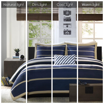 Ashton Duvet Cover Set, Khaki/Navy color