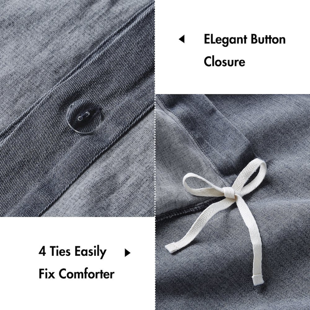 Hudson Twill Washed Duvet Set, Blue color