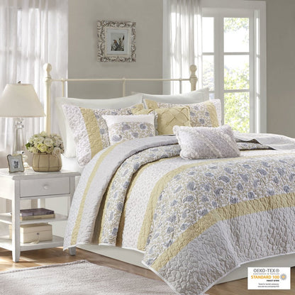 6 Piece Cotton Percale Quilt Set with Throw Pillows
