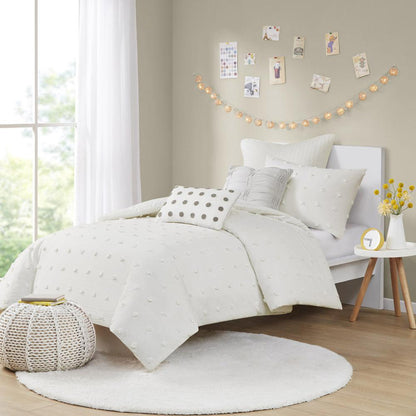 Cotton Jacquard Duvet Cover Set with Euro Shams and Throw Pillows