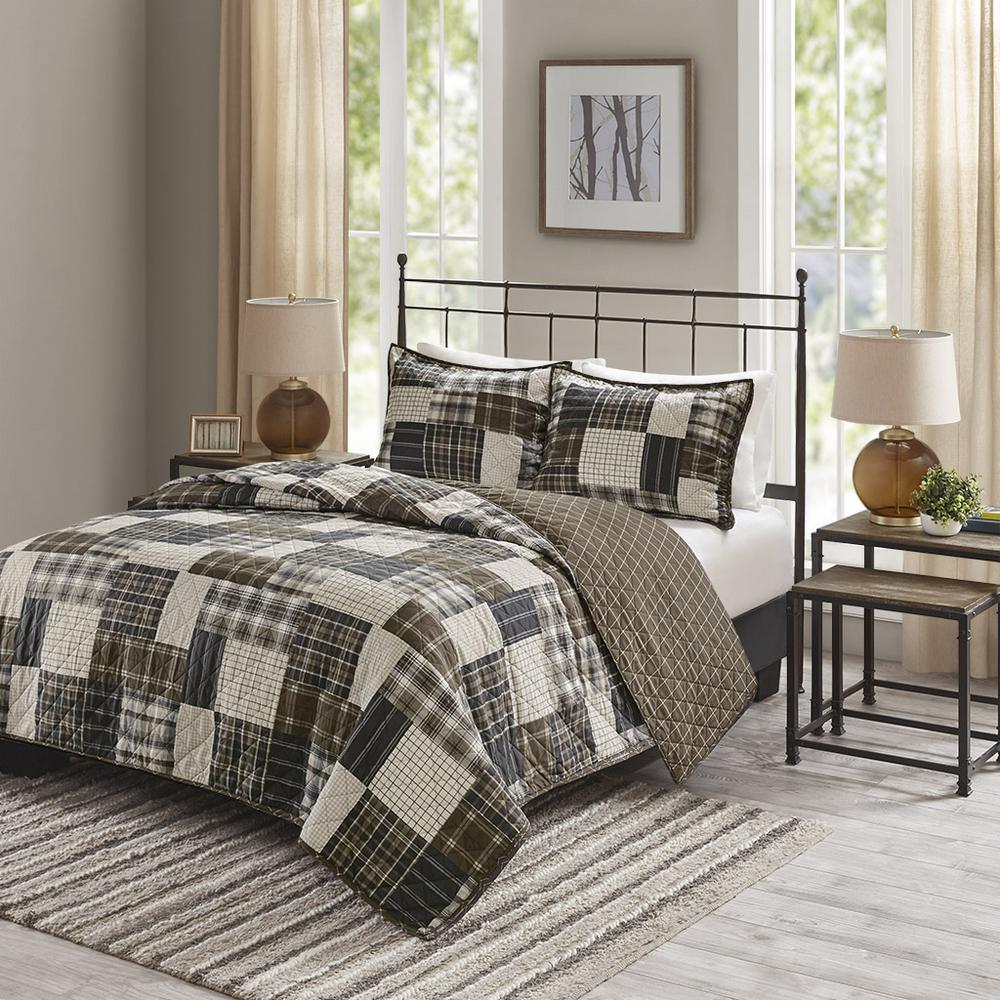 Timber 3 Piece Reversible Printed Quilt Set, Black/Brown color