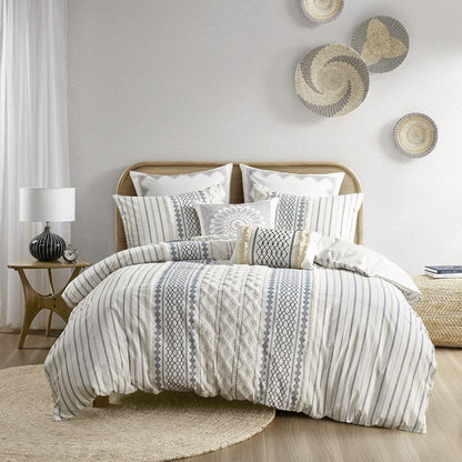 Cotton Printed Duvet Cover Set with Chenille