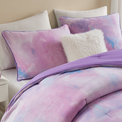 Cassiopeia Watercolor Tie Dye Printed Comforter Set with Throw Pillow