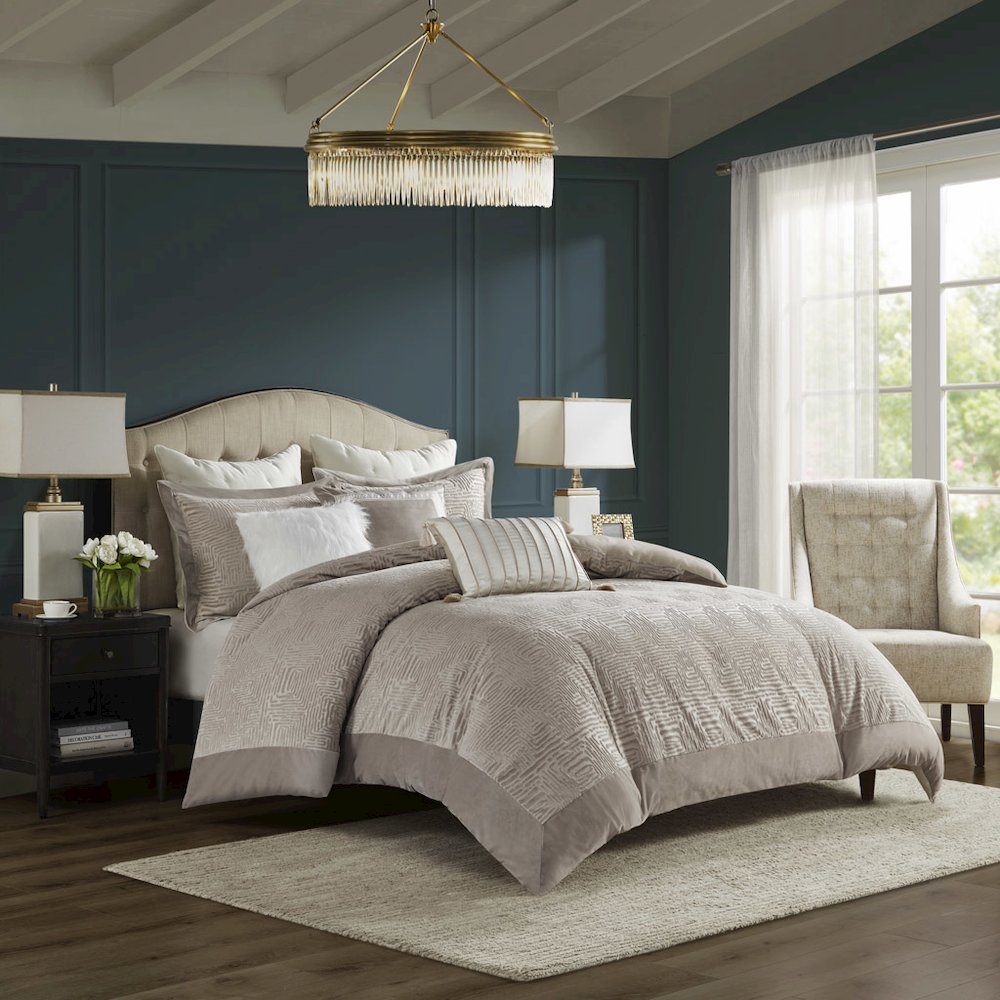 Oversized Velvet Comforter Set with Euro Shams and Throw Pillows