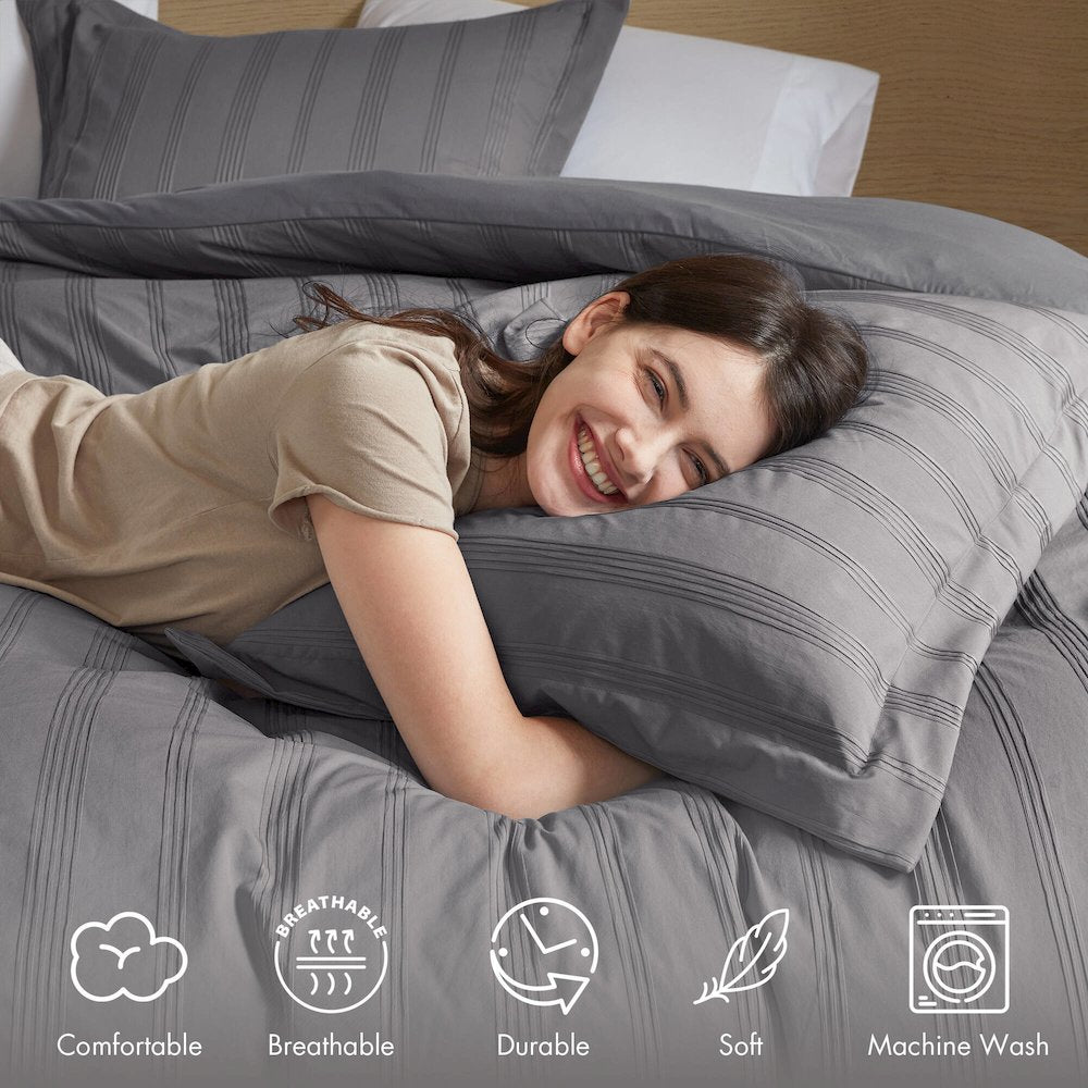 Logan Woven Striped Comforter Set, Charcoal color