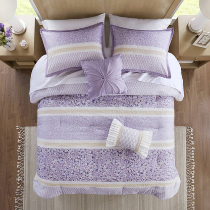 5 Piece Seersucker Comforter Set with Throw Pillows