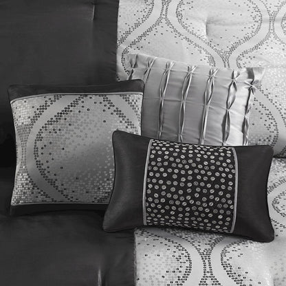 6 Piece Jacquard Comforter Set with Throw Pillows