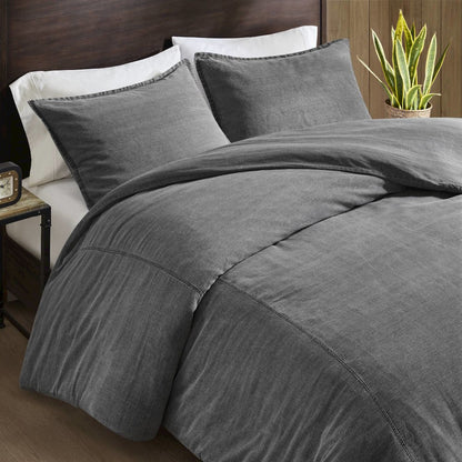 Hudson Twill Washed Duvet Set, Grey color