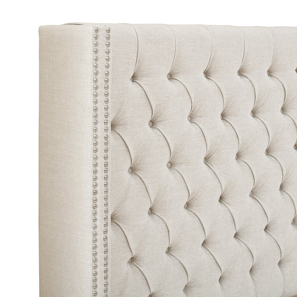 Amelia Upholstered Wingback Headboard with Button Tufting & Nailhead Trim