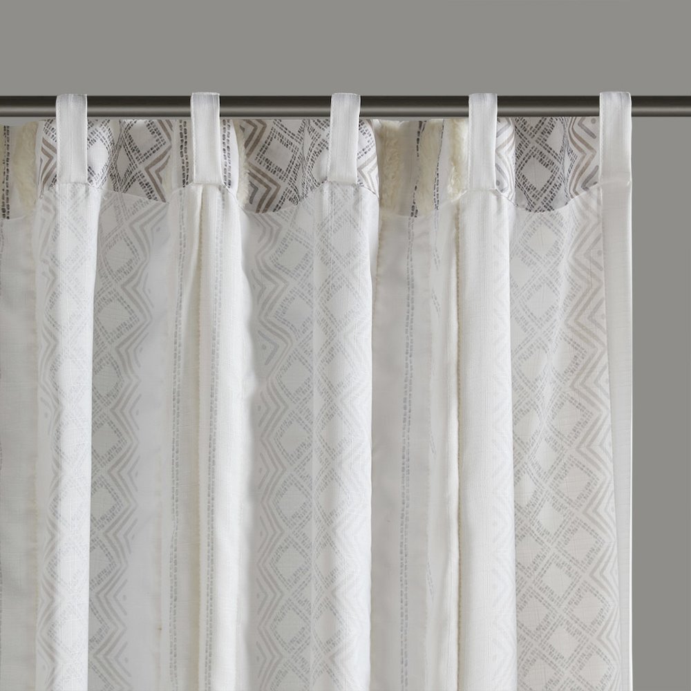 Ebby 2pk Poly Printed Curtain Panel with Tufted Stripe in White/Taupe Color