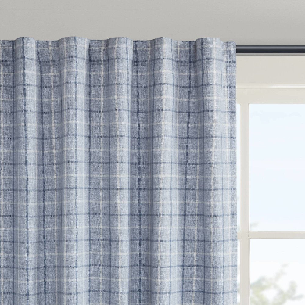 Plaid Rod Pocket and Back Tab Curtain Panel with Fleece Lining