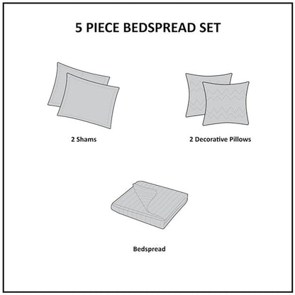 5 Piece Reversible Jacquard Bedspread Set