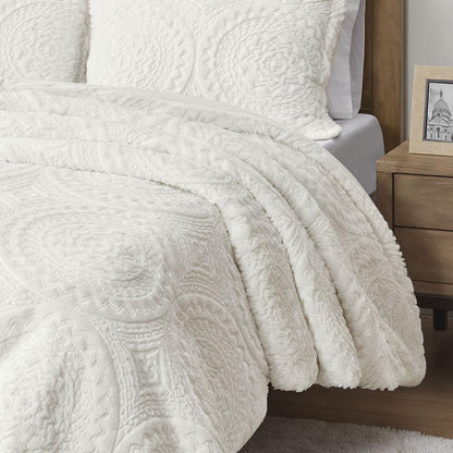 Embroidered Medallion Faux Fur Ultra Plush Comforter Mini Set