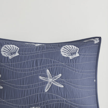 4 Piece Cotton Reversible Embroidered Quilt Set with Throw Pillow