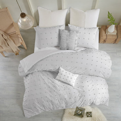Cotton Jacquard Duvet Cover Set with Euro Shams and Throw Pillows