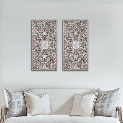 Botanical Panel Distressed Carved Wood 2-piece Wall Decor Set