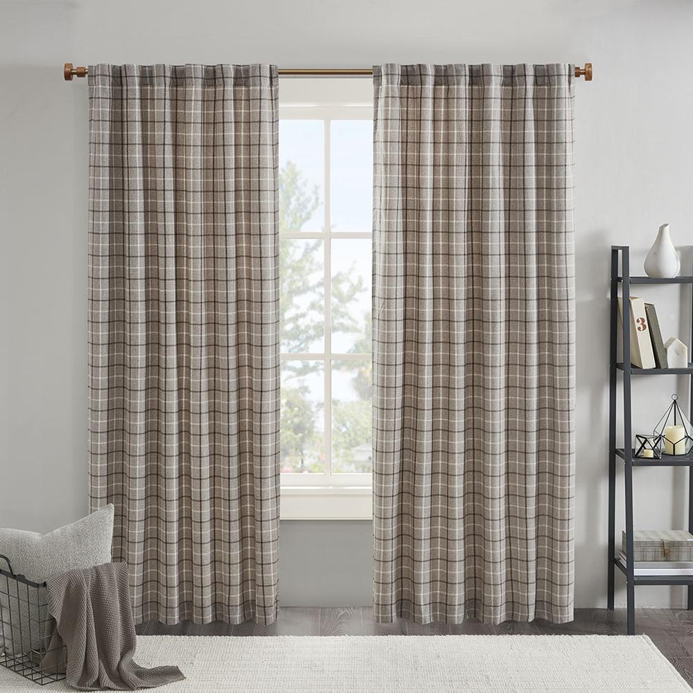 Plaid Rod Pocket and Back Tab Curtain Panel with Fleece Lining