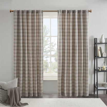Plaid Rod Pocket and Back Tab Curtain Panel with Fleece Lining