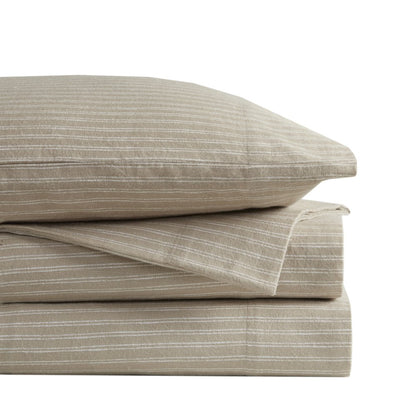 Cozy Flannel 100% Cotton Flannel Printed Sheet Set, Beige/White Stripes color