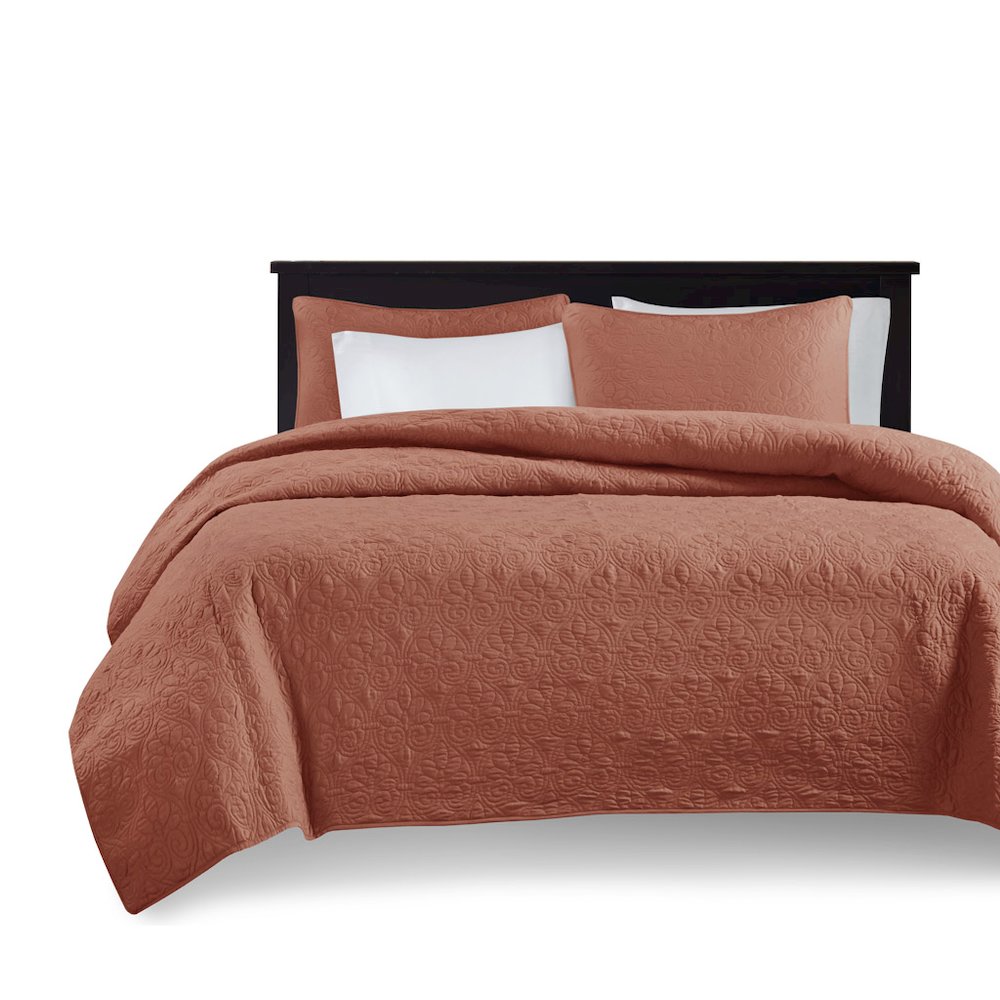 Quebec 3 Piece Reversible Quilt Set, Clay Red color