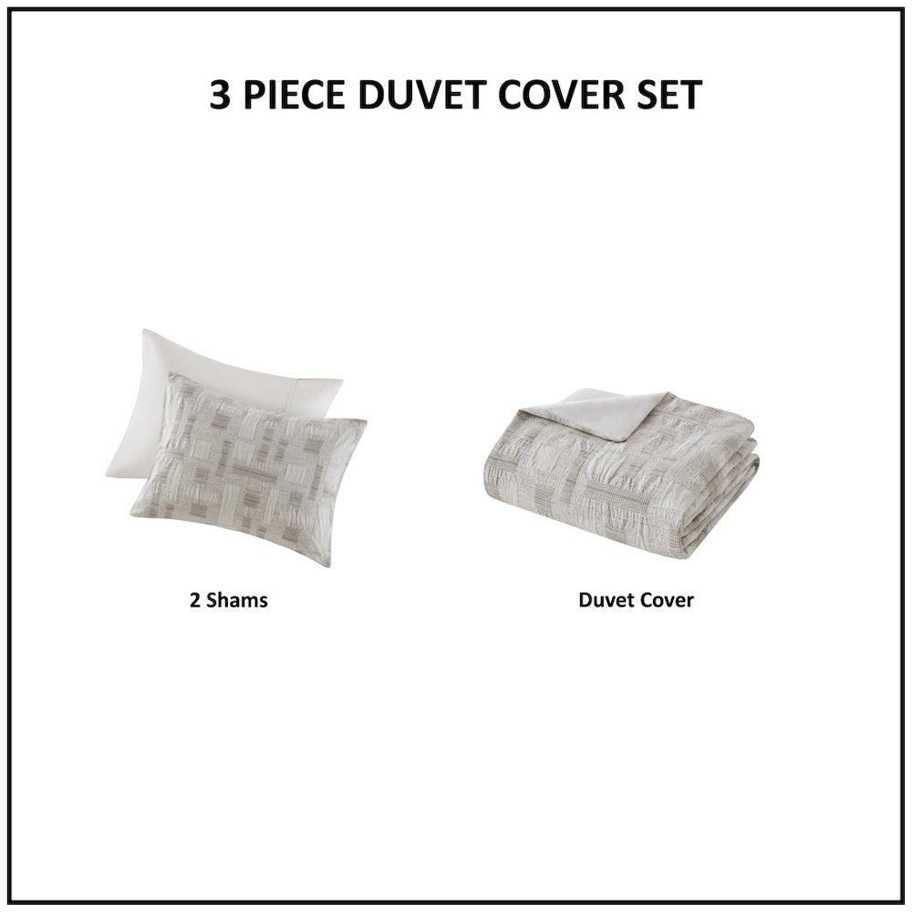 Cairo 3 Piece Cotton Jacquard Duvet Set, Ivory color