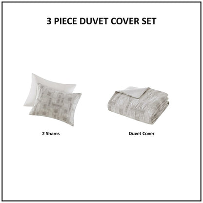 Cairo 3 Piece Cotton Jacquard Duvet Set, Ivory color