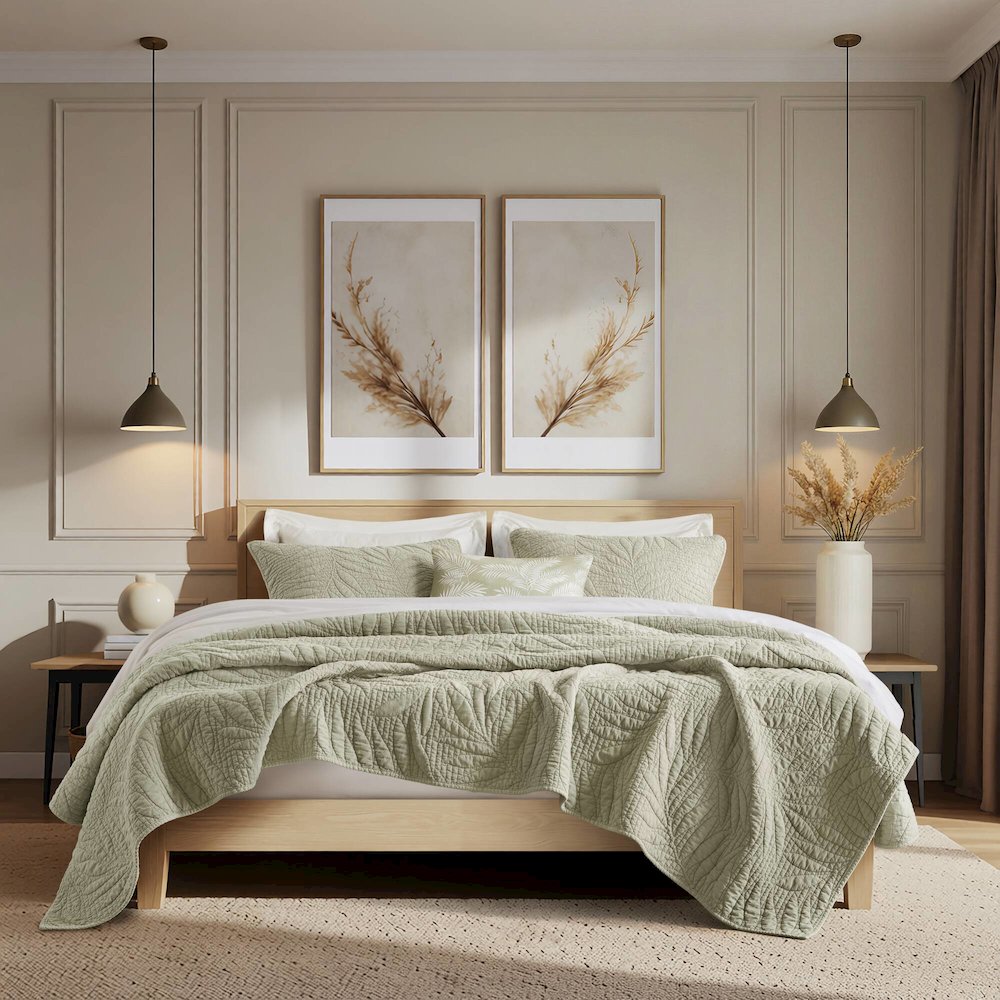 Botanical Leaves 3 Piece Cotton Quilt Set