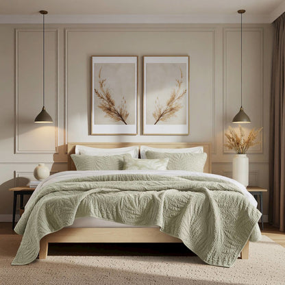 Botanical Leaves 3 Piece Cotton Quilt Set