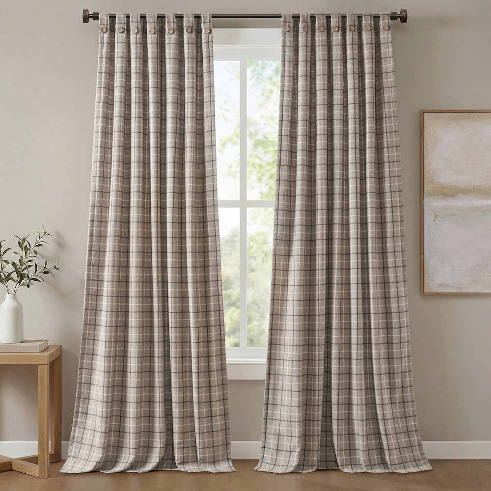 Anaheim Plaid Rod Pocket and Back Tab Curtain Panel with Fleece Lining