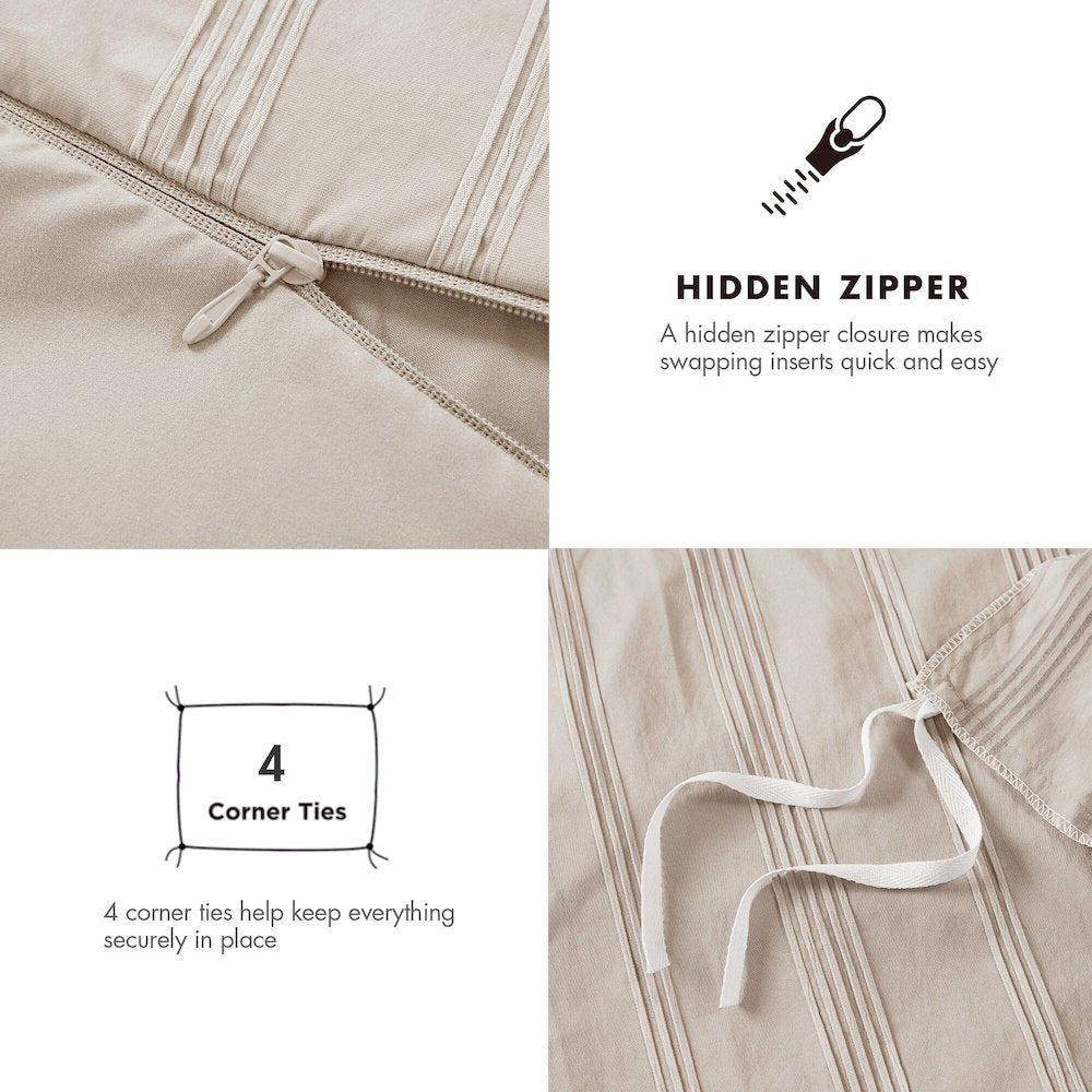 Logan Woven Striped Duvet Set, Neutral color