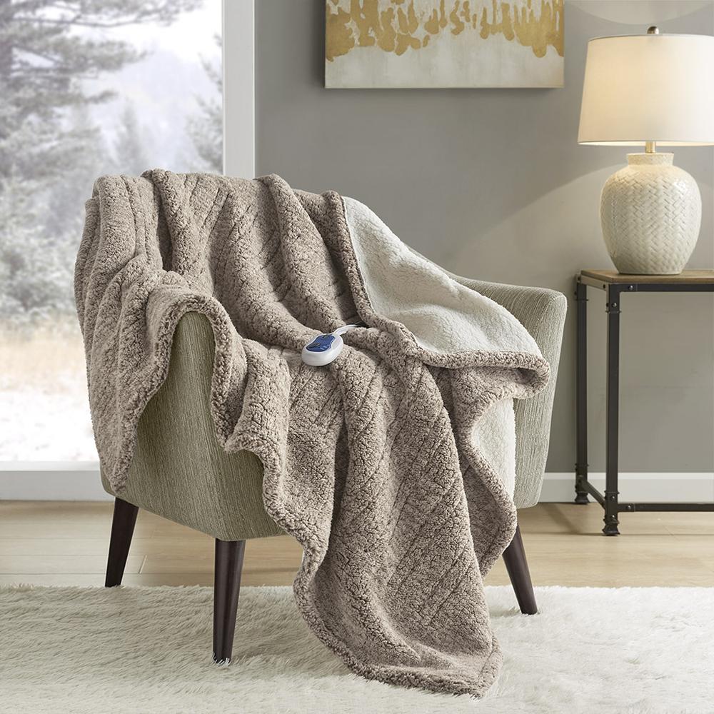 Marbled Sherpa Heated Throw, Grey color