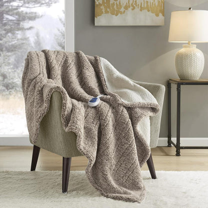 Marbled Sherpa Heated Throw, Grey color