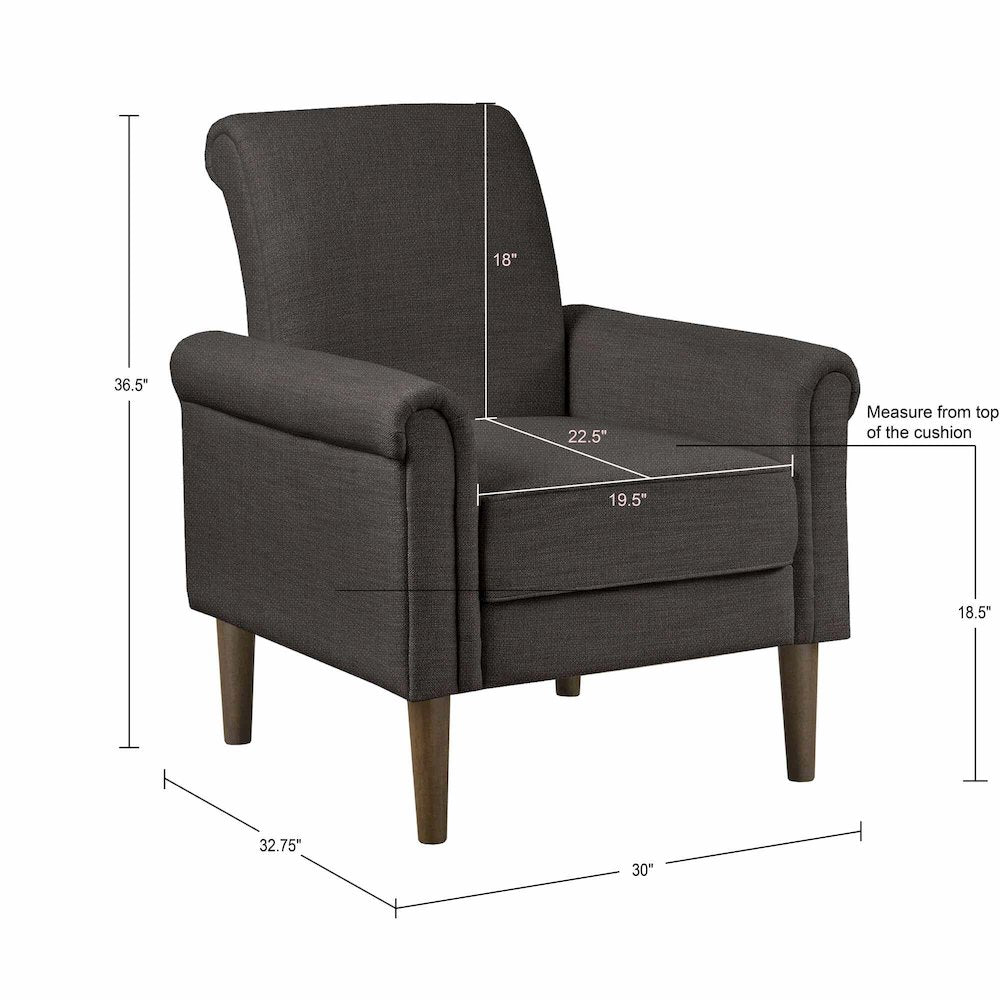 Jeanie Rolled Arm Accent Chair, Grey color
