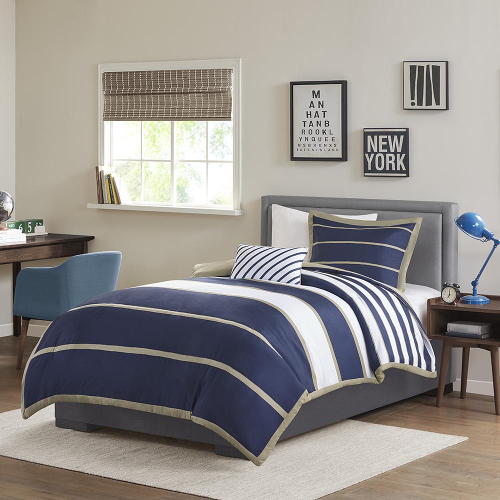 Ashton Duvet Cover Set, Khaki/Navy color