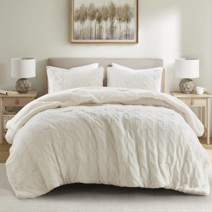 Riordan Cable Knit Chenille Comforter Set, Ivory color