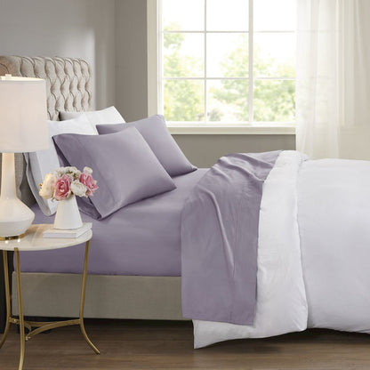 600 Thread Count Cooling Cotton Blend 4 PC Sheet Set, Purple color