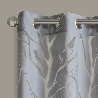 Grommet Top Sheer Bird on Branches Burnout Window Curtain