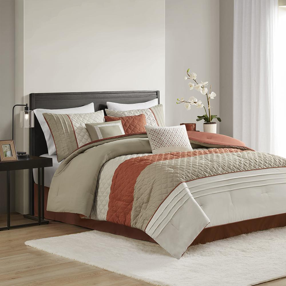 7 Piece Color Block Stripe Comforter Set with Throw Pillows