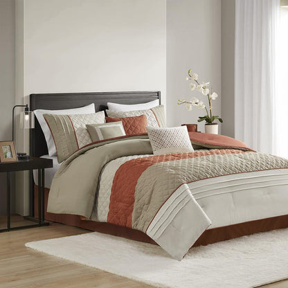 7 Piece Color Block Stripe Comforter Set with Throw Pillows